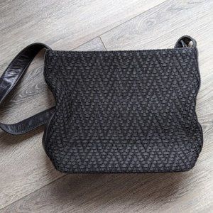 VINTAGE Leather & Woven Fabric Purse  Black Shoulder Bag Whimsygoth Mesh 90s